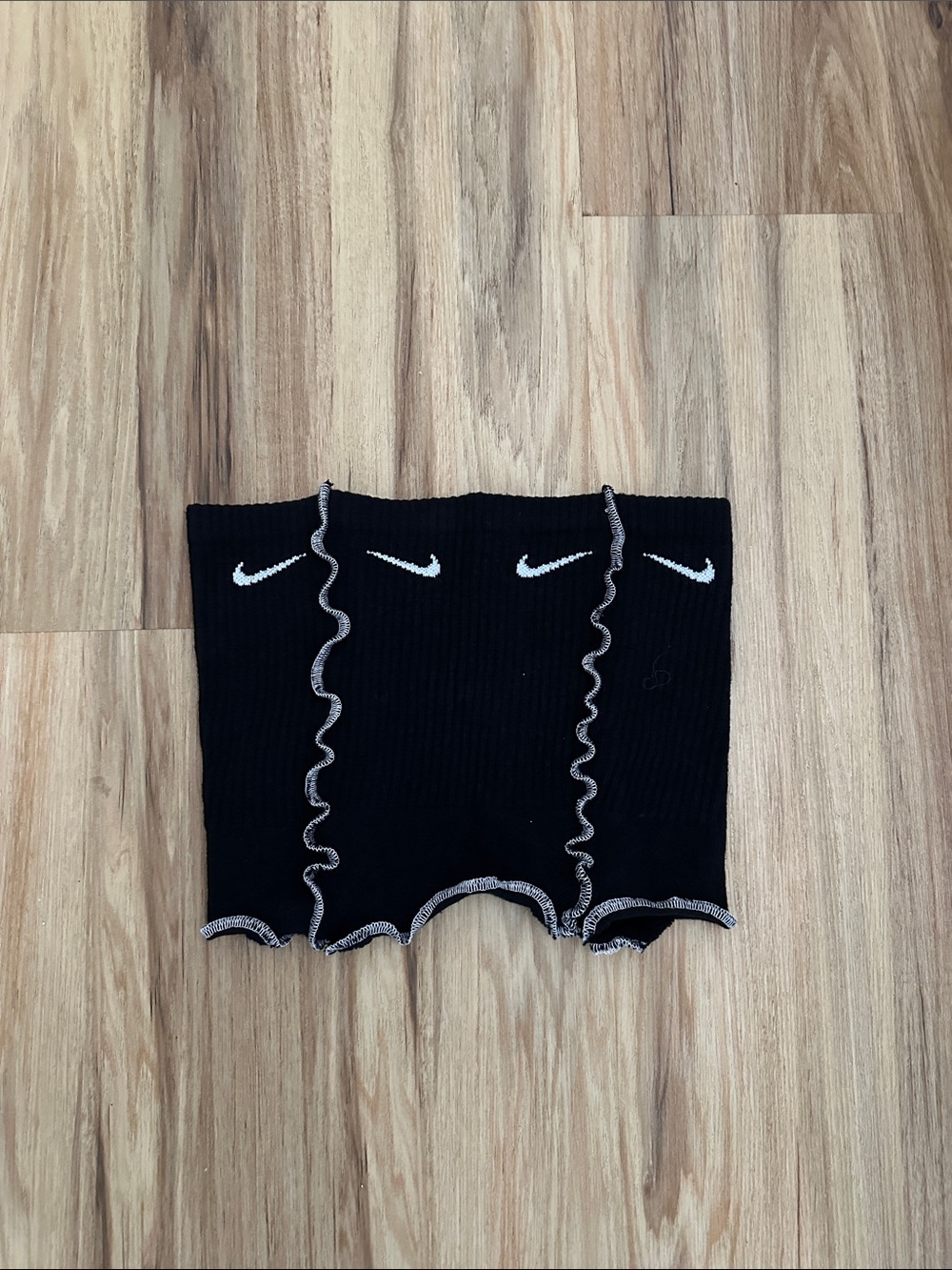 Handmade Nike Black Ribbed Tube Top with White Swoosh Accents